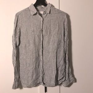 Uniqlo - Blue white Striped - Button-Down Linen Shirt - Size M